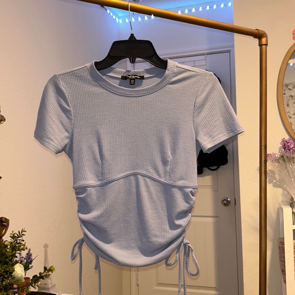 Blue side ties top